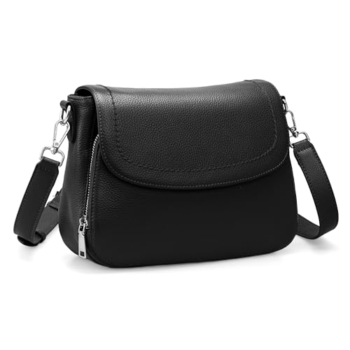 befen Umhängetasche aus echtem Leder für Damen, mittelgroß, mit integrierter RFID-blockierender Brieftasche, Schwarz befen Umhängetasche aus echtem Leder für Damen, mittelgroß, mit integrierter RFID-blockierender Brieftasche, Schwarz von befen