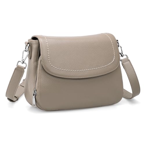 befen Umhängetasche aus echtem Leder für Damen, mittelgroß, mit integrierter RFID-blockierender Brieftasche, Taupe, Umhängetasche befen Umhängetasche aus echtem Leder für Damen, mittelgroß, mit integrierter RFID-blockierender Brieftasche, Taupe, Umhängetasche von befen