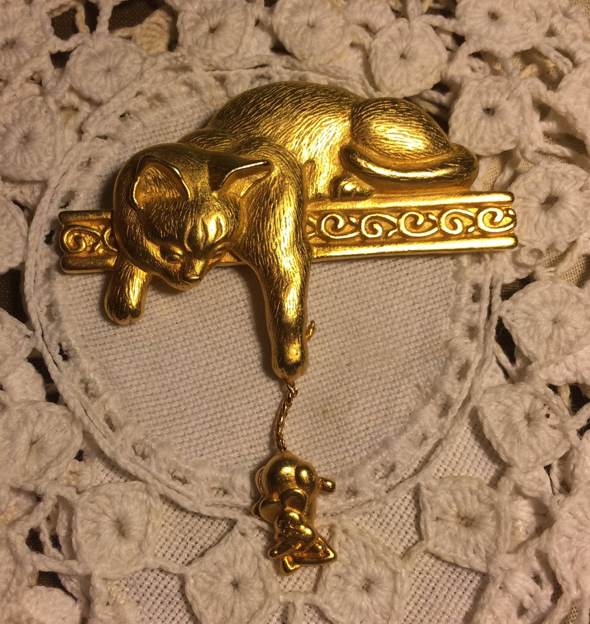 Vintage Jj Jonette Schmuck Goldene Katze Neckende Maus Pin Brosche von beffyfaye