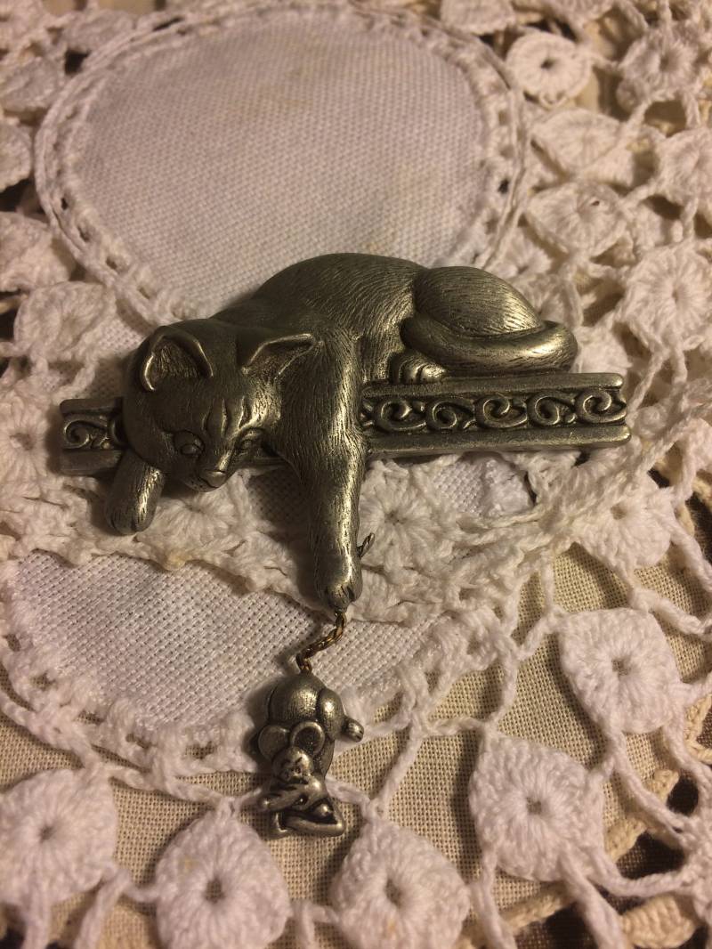 Vintage Jj Jonette Schmuck Silber Katze Necken Maus Pin Brosche von beffyfaye