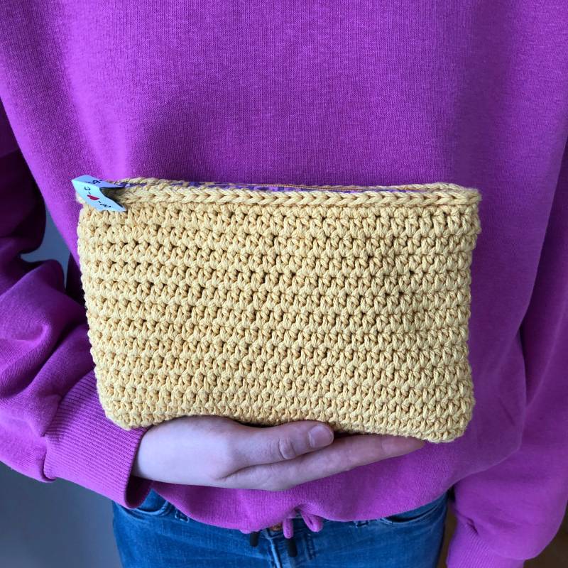 Täschchen Kosmetiktäschchen Gelb Mit Vintagestofffutter von beherzt