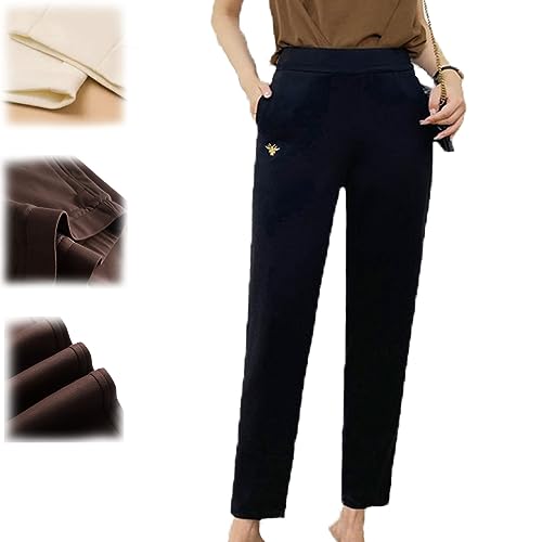 Loose-Fitting High-Waisted Slacks Work Slacks for Women High Waisted High Waisted Casual Ice Silk Pants (Black,2XL) von behound