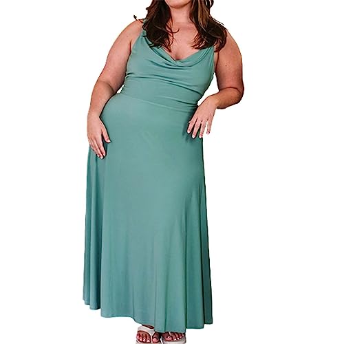 Lulah Drape Maxi Dress with Built-in Bra, Summer solid Color Round Neck Sling Waist sexy Dress (XS,Green) von behound