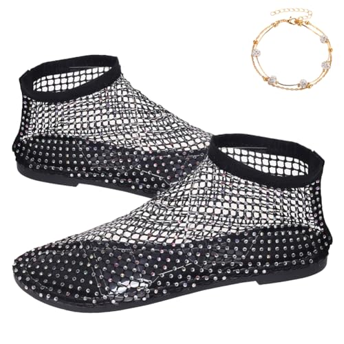 Mesh Ballet Flats for Women, Sparkly Crystal Slip on Mesh Flat Shoes, Ultra Comfortable Rhinestone Mesh Ballet Flats (Black,39) von behound