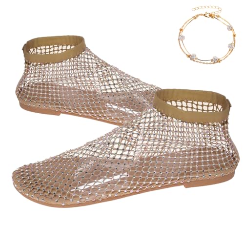 Mesh Ballet Flats for Women, Sparkly Crystal Slip on Mesh Flat Shoes, Ultra Comfortable Rhinestone Mesh Ballet Flats (Gold,43) von behound