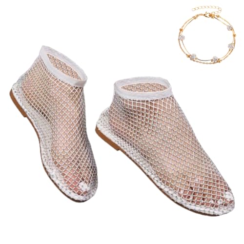 Mesh Ballet Flats for Women, Sparkly Crystal Slip on Mesh Flat Shoes, Ultra Comfortable Rhinestone Mesh Ballet Flats (White,39) von behound