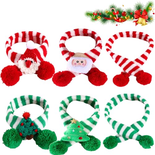 Pet Knitted Woolen Striped Christmas Scarf, Winter Neck Warmer Pet Christmas Scarf Christmas Tree Santa Adjustable Collar for Cat Dog Rabbit (M(20-38cm),All) von behound