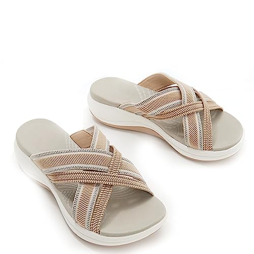 behound 2023 Casual Women Breathable Comfy Slippers, Low Wedge Comfy Soft Summer Slippers Sandals (41,Khaki) von behound