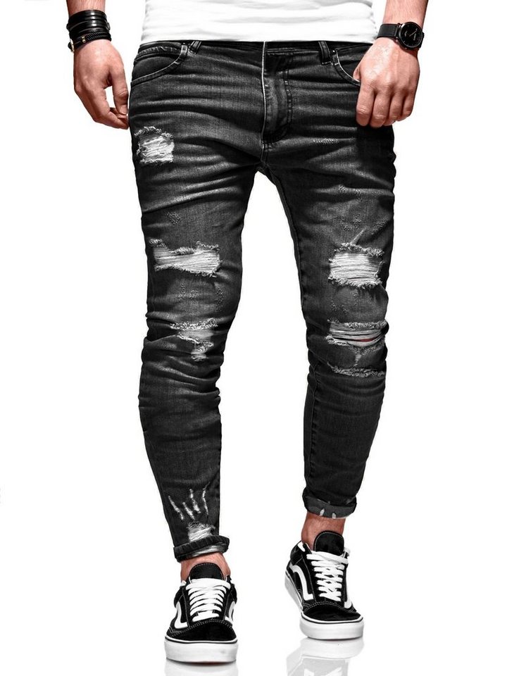 behype Slim-fit-Jeans Dino mit tollen Used-Elementen von behype