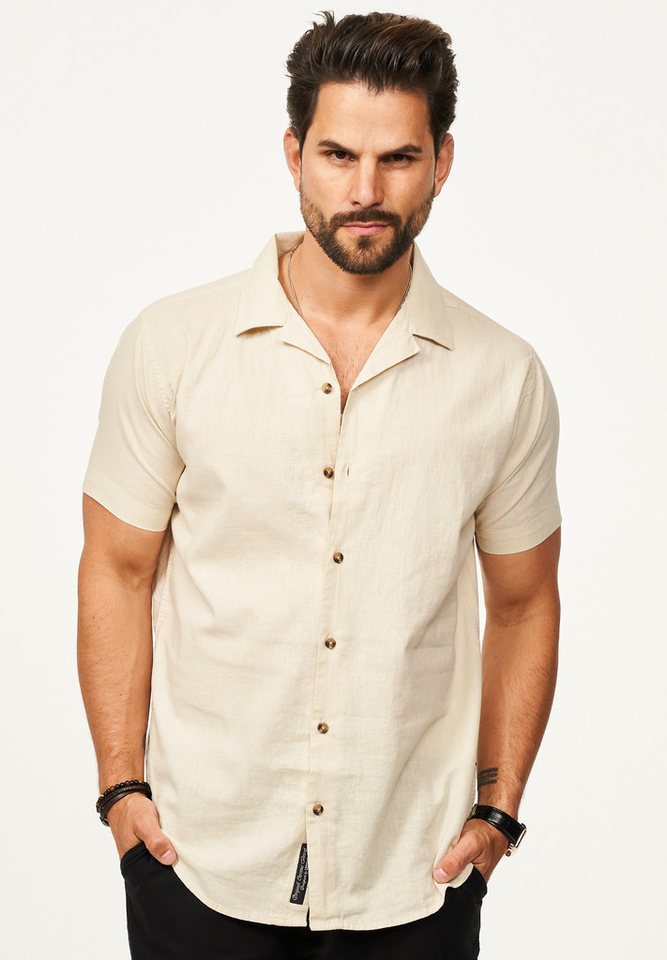 behype Kurzarmhemd aus Leinen Sommerhemd im Regular-Fit Herren Leinenhemd Freizeithemd mit offenen Reverskragen von behype