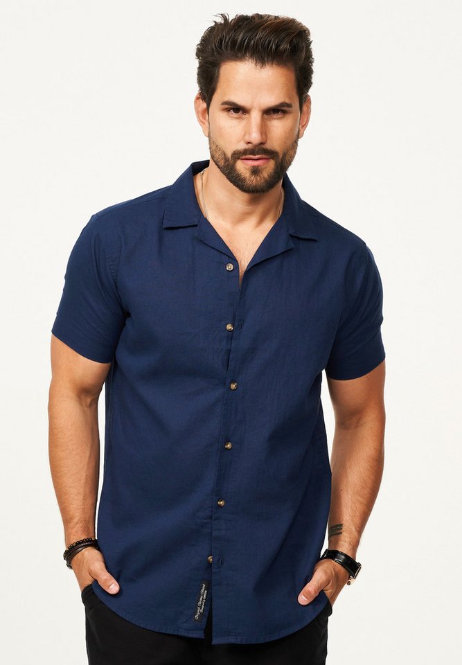 behype Kurzarmhemd aus Leinen Sommerhemd im Regular-Fit Herren Leinenhemd Freizeithemd mit offenen Reverskragen von behype