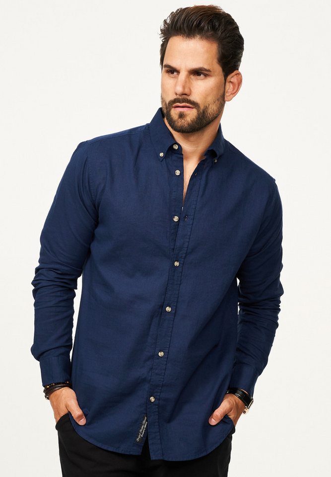 behype Langarmhemd aus Leinen im Regular-Fit Sommerhemd Herren Leinenhemd Freizeithemd mit Button-Down-Kragen von behype