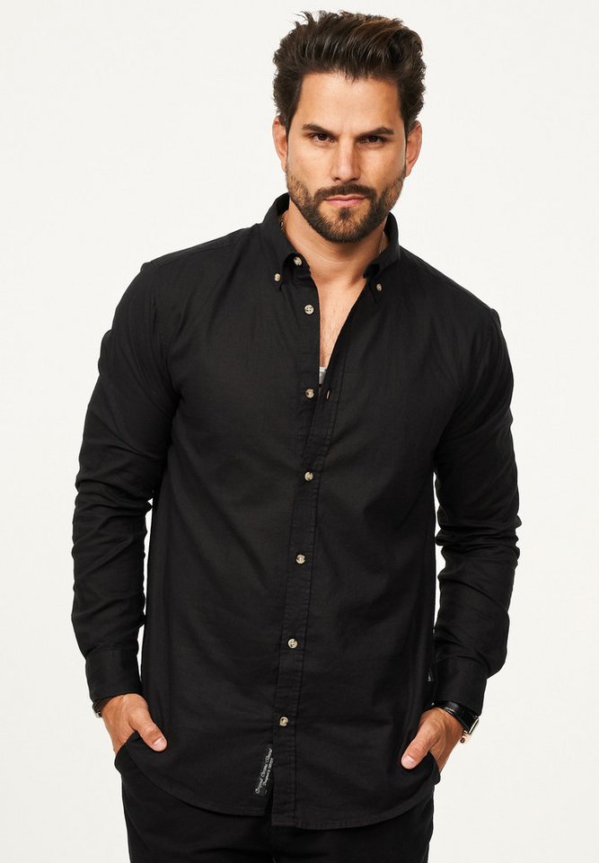 behype Langarmhemd aus Leinen im Regular-Fit Sommerhemd Herren Leinenhemd Freizeithemd mit Button-Down-Kragen von behype