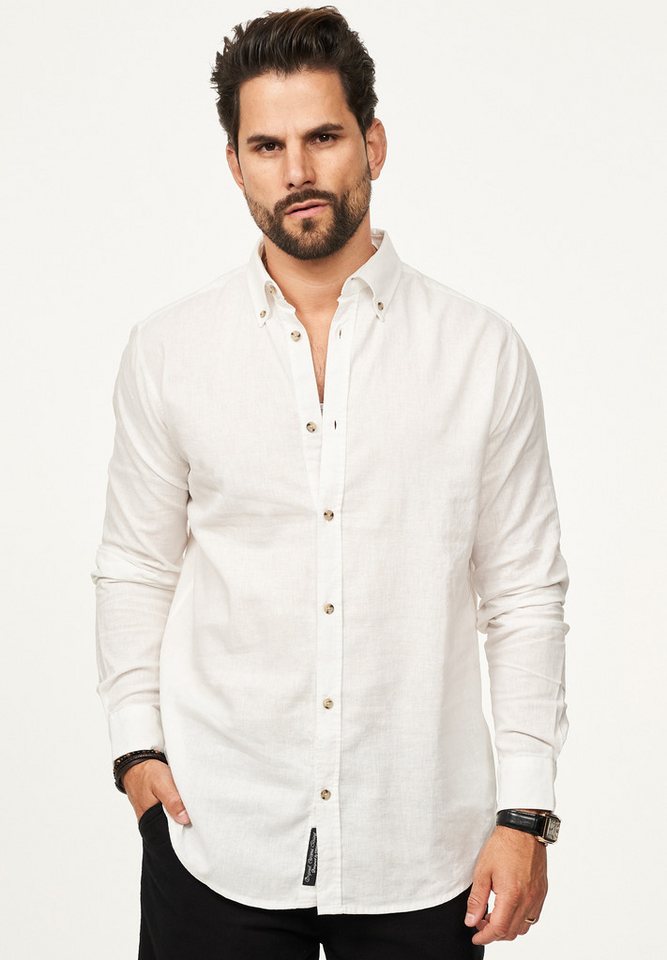 behype Langarmhemd aus Leinen im Regular-Fit Sommerhemd Herren Leinenhemd Freizeithemd mit Button-Down-Kragen von behype