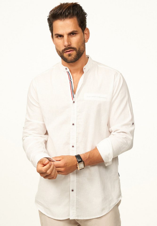 behype Langarmhemd aus Leinen im Regular-Fit mit Stehkragen Herren Leinenhemd Sommerhemd als Freizeithemd von behype