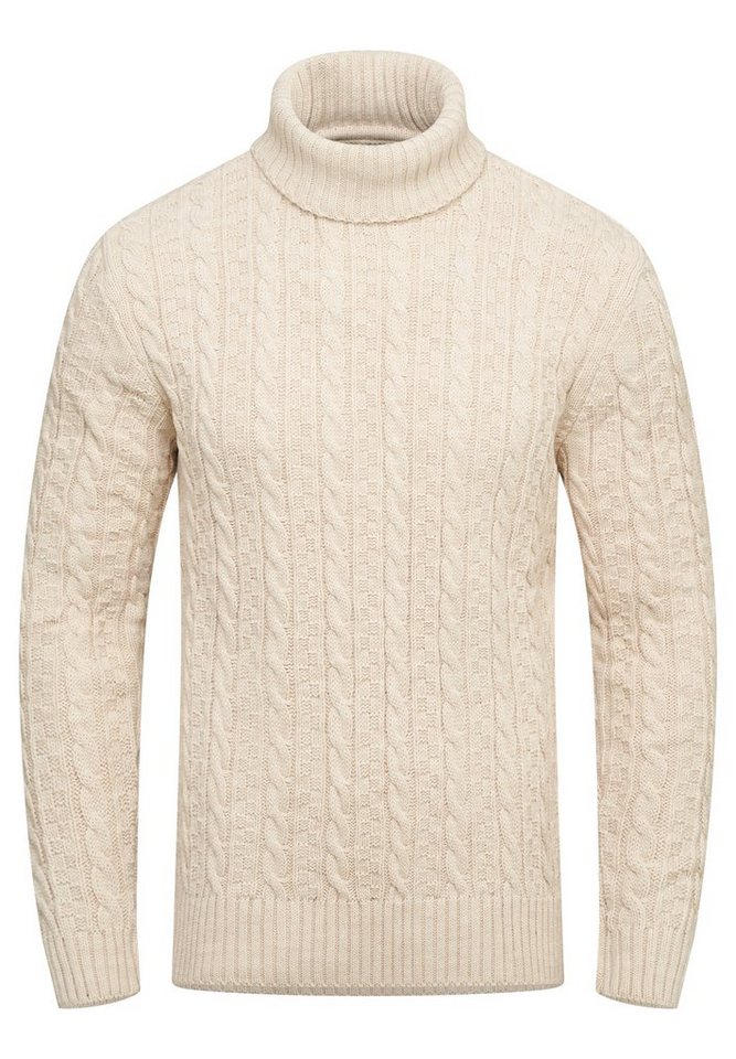 behype Rollkragenpullover BSLANA Grobstrick Zopf-Muster Winterpullover Strickpullover von behype