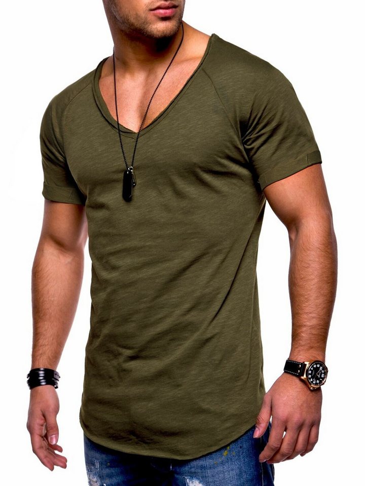 behype T-Shirt BHSOLIN Herren Basic Kurzarm V-Neck Oversized Shirt V-Ausschnitt von behype