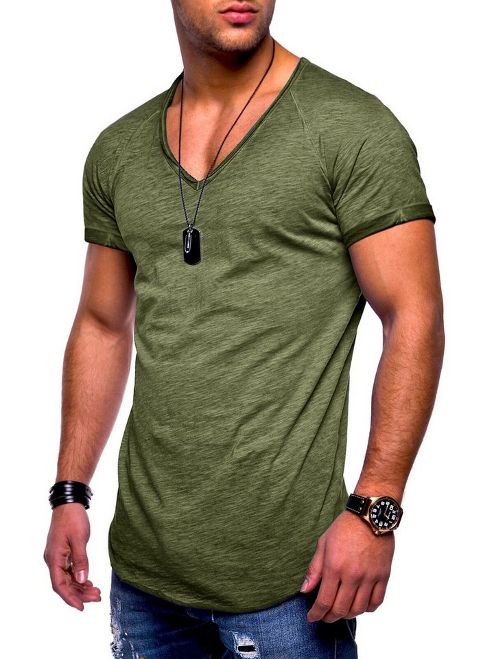 behype T-Shirt BHSOLIN Herren Basic Kurzarm V-Neck Oversized Shirt V-Ausschnitt von behype