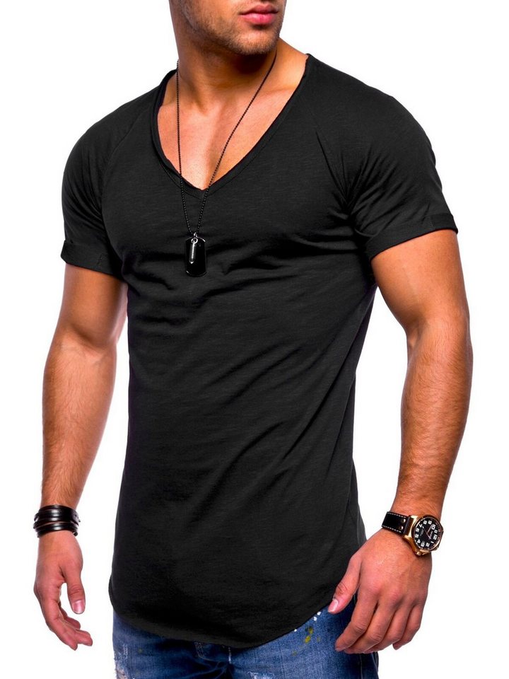 behype T-Shirt BHSOLIN Herren Basic Kurzarm V-Neck Oversized Shirt V-Ausschnitt von behype