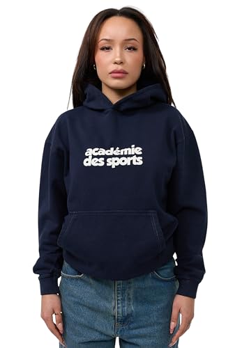 behype. Damen Heavy Oversize Hoodie Kapuzenpullover Einfarbig Print Pullover Unifarben Kapuzen-Sweatshirt Für Frauen DC_Damen_6033-Navy Washed-S von behype.