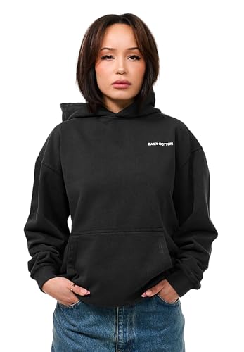 behype. Damen Heavy Oversize Hoodie Kapuzenpullover Einfarbig Pullover Unifarben Kapuzen-Sweatshirt Für Frauen DC_Damen_6032-Black Washed-XL von behype.