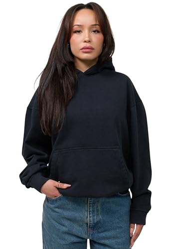 behype. Damen Oversize Hoodie Kapuzenpullover Einfarbig Basic Heavy Blank Pullover Unifarben Kapuzen-Sweatshirt Für Frauen DC_Damen_5003-Black Washed-XL von behype.