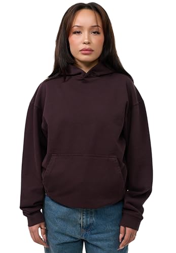 behype. Damen Oversize Hoodie Kapuzenpullover Einfarbig Basic Heavy Blank Pullover Unifarben Kapuzen-Sweatshirt Für Frauen DC_Damen_5003-Chocolate Brown Washed-L von behype.