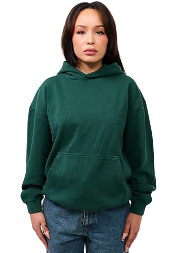 behype. Damen Oversize Hoodie Kapuzenpullover Einfarbig Basic Heavy Blank Pullover Unifarben Kapuzen-Sweatshirt Für Frauen DC_Damen_5003-Forest Green Washed-M von behype.