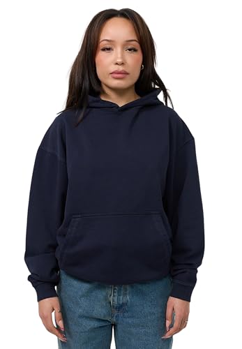 behype. Damen Oversize Hoodie Kapuzenpullover Einfarbig Basic Heavy Blank Pullover Unifarben Kapuzen-Sweatshirt Für Frauen DC_Damen_5003-Navy Washed-XXL von behype.
