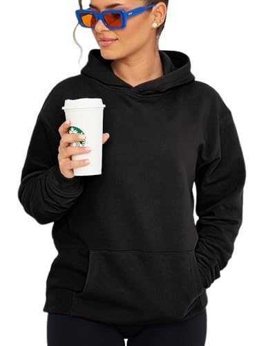 behype. Damen Oversize Hoodie Kapuzenpullover Einfarbig Basic Heavy Blank Pullover Unifarben Kapuzen-Sweatshirt Für Frauen DC_Damen_8001-Black-M von behype.