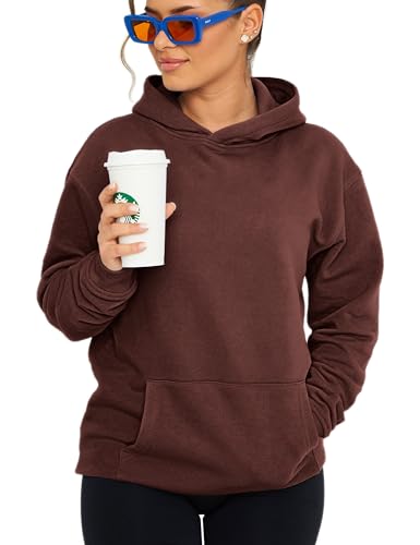 behype. Damen Oversize Hoodie Kapuzenpullover Einfarbig Basic Heavy Blank Pullover Unifarben Kapuzen-Sweatshirt Für Frauen DC_Damen_8001-Chocolate Brown-3XL von behype.
