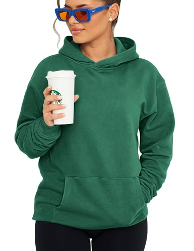 behype. Damen Oversize Hoodie Kapuzenpullover Einfarbig Basic Heavy Blank Pullover Unifarben Kapuzen-Sweatshirt Für Frauen DC_Damen_8001-Green College-XXL von behype.