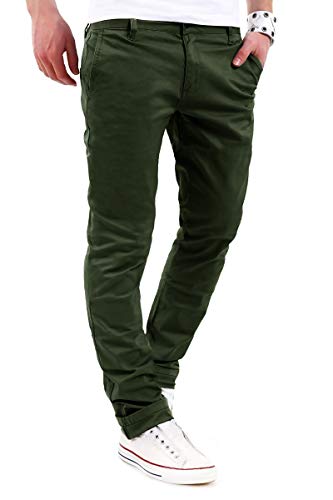 behype. Herren Basic Chino Jeans-Hose Stretch Regular Slim-Fit 80-0310,Khaki,33W / 34L von behype.