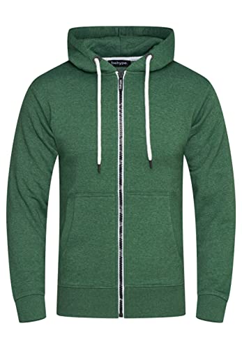 behype. Herren Basic Sweatjacke Sweatshirt weicher Hoodie mit Kapuze Kapuzenpullover BH_7655-Grün-S von behype.