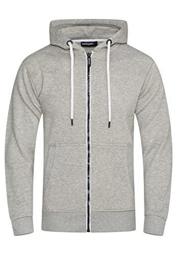 behype. Herren Basic Sweatjacke Sweatshirt weicher Hoodie mit Kapuze Kapuzenpullover BH_7655-Hellgrau-L von behype.