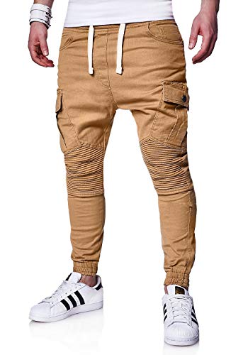 behype. Herren Cargo Biker Jogger-Jeans Hose mit Taschen Slim-Fit S-XXL 80-6722 Beige M von behype.