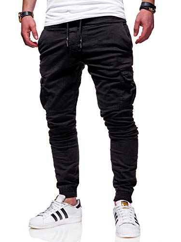 behype. Herren Cargohose Chinohose Jogger Jeans-Hose Stretch Stoffhose Freizeithose mit Gummibund 80-8393 Schwarz W29 von behype.