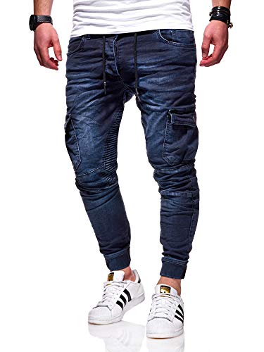 behype. Herren Cargo-Jeans Jogger-Jeans Biker Jeans-Hose 80-2370 Dunkelblau W30 von behype.