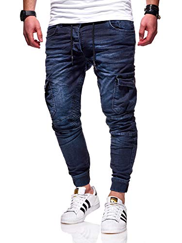 behype. Herren Cargo-Jeans Jogger-Jeans Biker Jeans-Hose 80-2370 Dunkelblau W33 von behype.