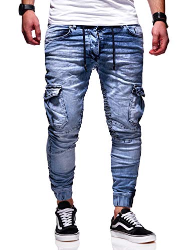 behype. Herren Cargo-Jeans Jogger-Jeans Biker Jeans-Hose 80-2370 Hellblau W30 von behype.