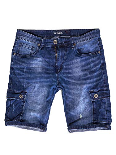 behype. Herren Cargo Jeans-Shorts Kurze Hose Destroyed Bermuda-Hose 80-9161 Blau W29 von behype.