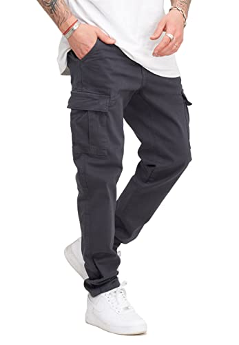 behype. Herren Cargohose Jeans-Hose mit Cargo-Taschen Stretch Männer Regular-Fit BH_3844-Dunkelgrau-W31/L32 von behype.