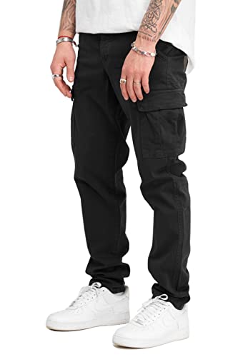 behype. Herren Cargohose Jeans-Hose mit Cargo-Taschen Stretch Männer Regular-Fit BH_3844-Schwarz-W30/L32 von behype.