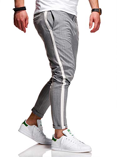 behype. Herren Chino-Hose Nadelstreifen-Hose Side-Stripe Anzugs-Hose 80-0130 Hellgrau W31 von behype.