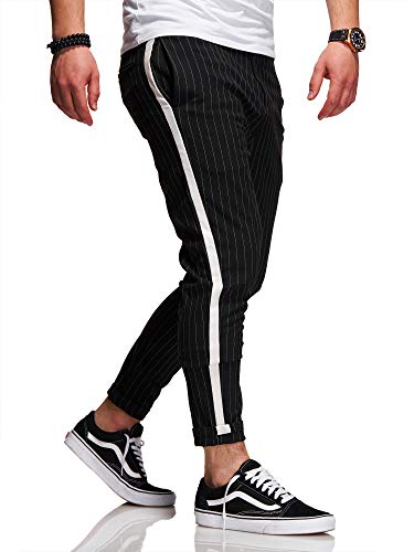 behype. Herren Chino-Hose Nadelstreifen-Hose Side-Stripe Anzugs-Hose 80-0130 Schwarz W33 von behype.