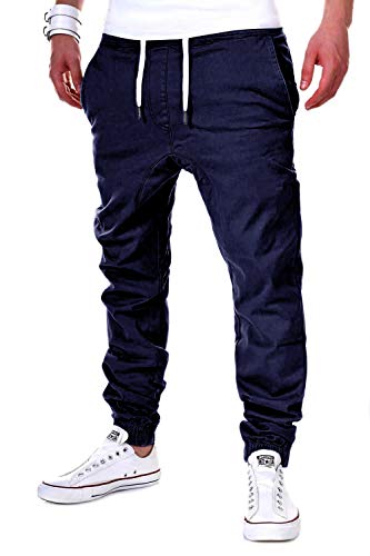 behype. Herren Chino-Hose Stretch Low Crotch Basic Jeans-Hose 80-0006 Navy L von behype.