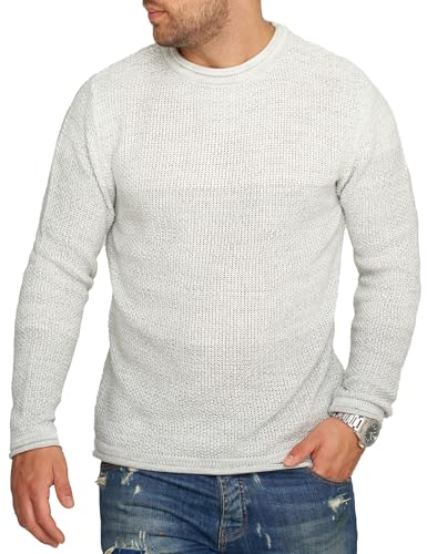 behype. Herren Crew-Neck Strickpullover Rundhalspullover Knitwear Grobstrick-Pullover Sweatshirt CR_7398-Hellgrau-L von behype.