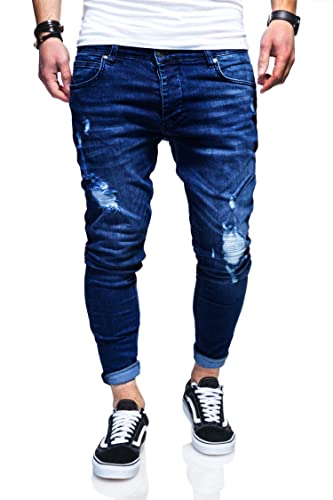 behype. Herren Destroyed Jeans-Hose 80-3496 (30/32, Dunkelblau) von behype.