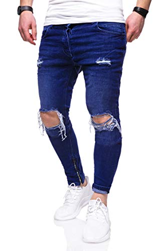 behype. Herren Destroyed Jeans-Hose Slim-Fit 80-3299 Dunkelblau W29/L32 von behype.