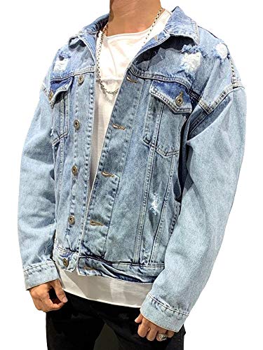 behype. Herren Destroyed Jeans-Jacke Denim 55-0190 (M, Blau (0087)) von behype.